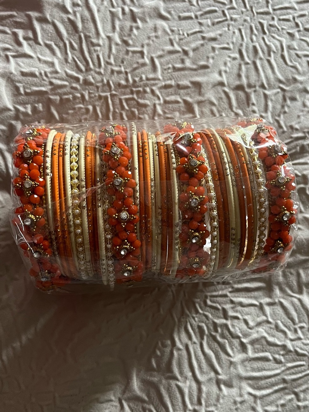 Vibrant Orange Beaded Bridal Bangle Set - Women's Fashion Bracelet Stack